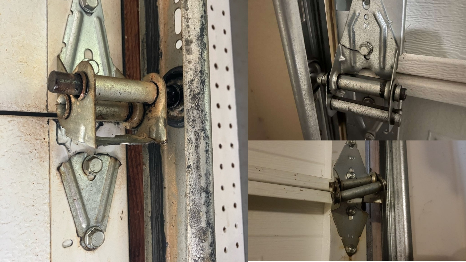 Examples of a broken garage door hinges