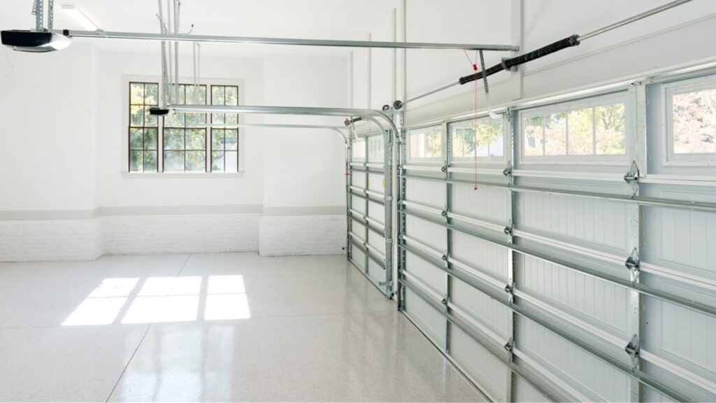 A garage door with windows giving a natural light