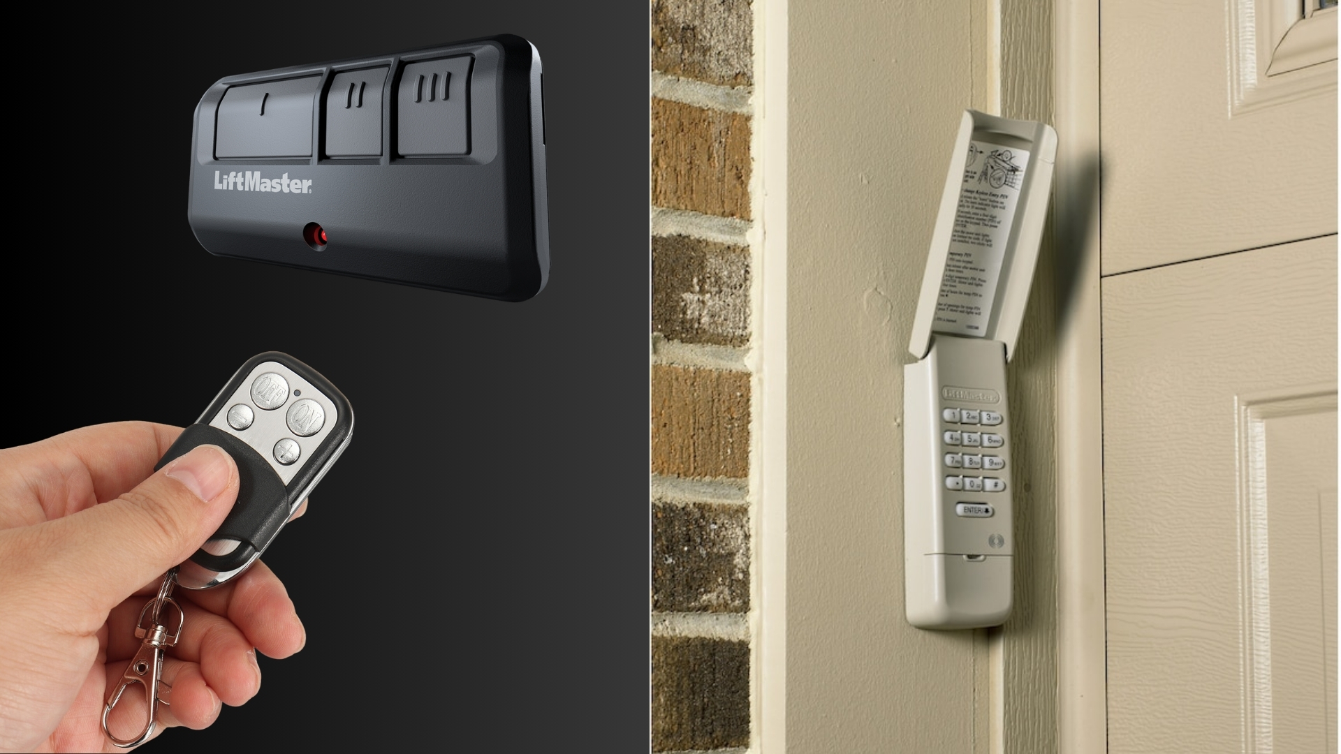 A keypad and remote control for opening a garage door.